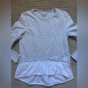 Vineyard Vines Ruffle Hem Top Gray White Layered Preppy Long Sleeve S